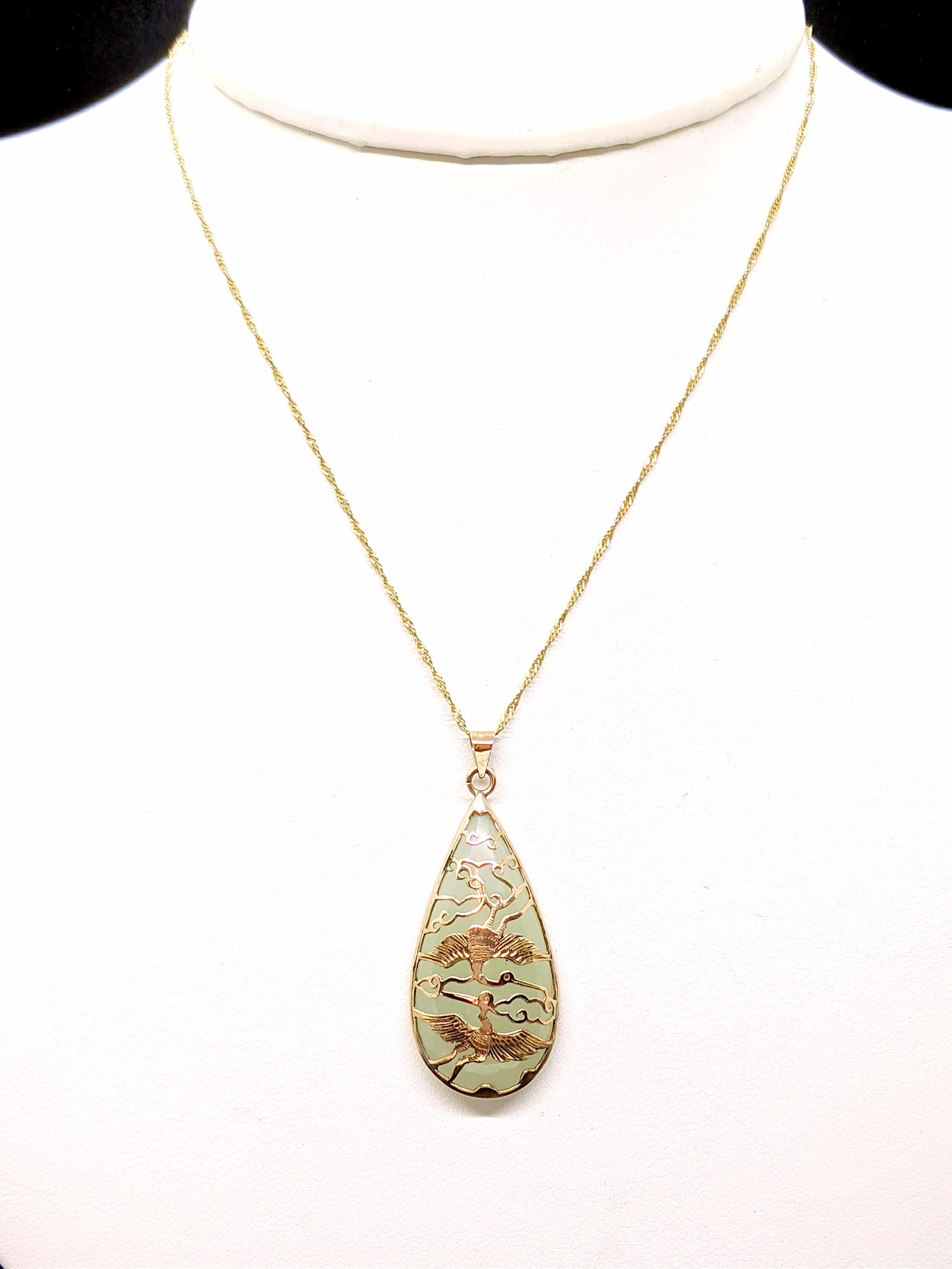 Jade Phoenix Pendant 14k Gold Phoenix Jade Teardrop Pendant Etsy