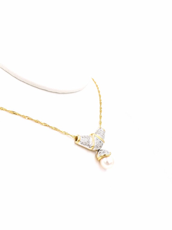 Vintage 14k Gold 1.5ct Diamond Pearl Pendant Slid… - image 5