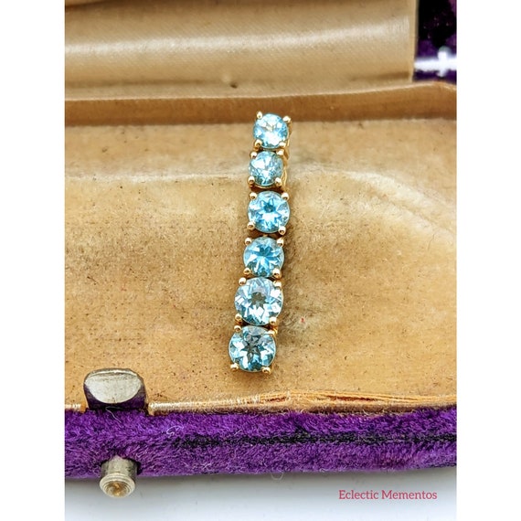 Blue Zircon Earrings, Vintage 14k Gold Round Blue… - image 9