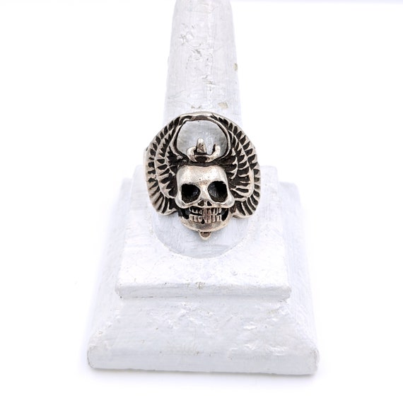 Men's Sterling Winged Skull Ring, Men's 925 Skull… - image 7