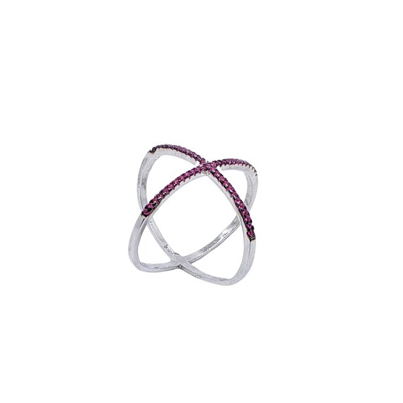 Criss Cross Sterling Silver Ring, Ruby Ring, Ruby… - image 2