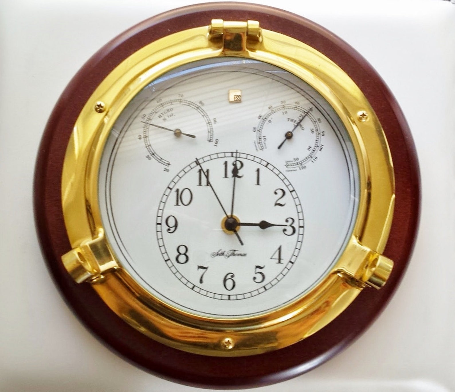 Vintage Brass Wood Seth Thomas Nautical Porthole Wall Clock Etsy