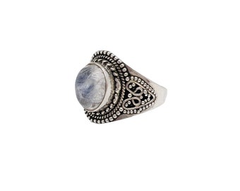 Oval Rainbow Moonstone 925 Tribal Style Ring