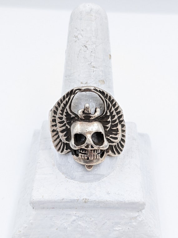 Men's Sterling Winged Skull Ring, Men's 925 Skull… - image 10