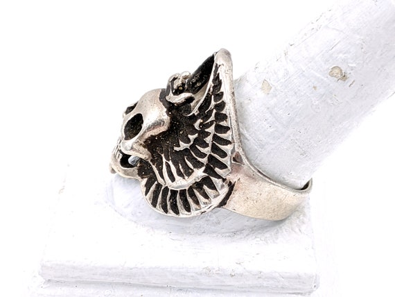 Men's Sterling Winged Skull Ring, Men's 925 Skull… - image 6