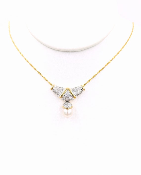 Vintage 14k Gold 1.5ct Diamond Pearl Pendant Slid… - image 7