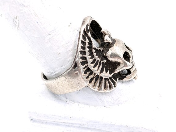 Men's Sterling Winged Skull Ring, Men's 925 Skull… - image 8