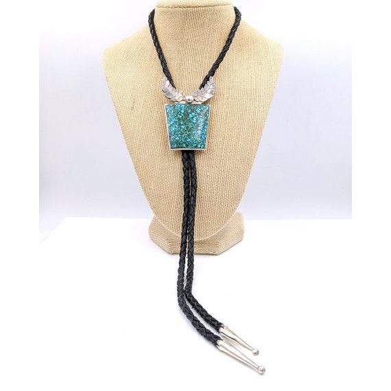 Old Pawn Bolo Tie, Sterling Bolo, Turquoise Bolo … - image 1