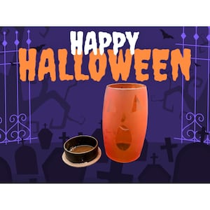 Vintage Halloween Frosted Glass Jack O Lantern Candle Holder, Halloween Pumpkin Tealight Holder