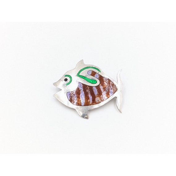 Enamel Sterling Fish Brooch, Signed Castelan Guil… - image 5