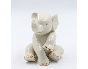 Vintage 1990 Lenox Collections Ivory & Gold Porcelain Elephant Figurine