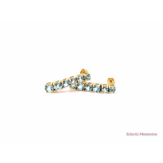 Blue Zircon Earrings, Vintage 14k Gold Round Blue… - image 1