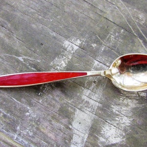 Vintage Sterling Silver Georg Jensen Red Enamel Demitasse Spoon - 1940&#39;s Rare Georg Jensen Sterling Red Enamel Spoon - Georg Jensen Spoon