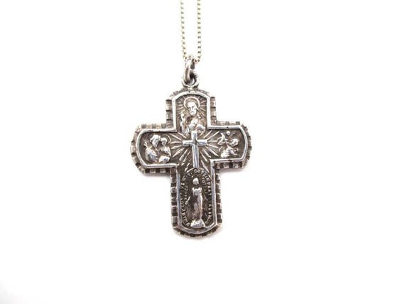 Vintage Silver  Miraculous Medal Holy Cross - Ant… - image 2