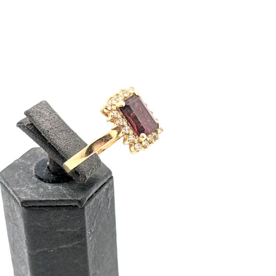 Garnet Diamond Ring, Vintage 14k Emerald Cut Garn… - image 6
