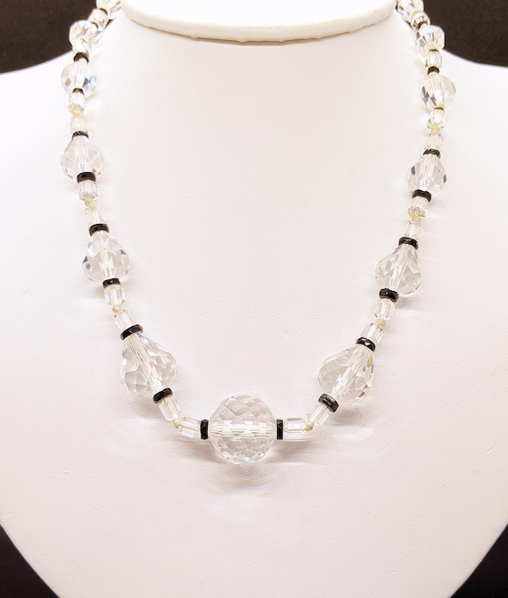 Art Deco Sterling Rock Crystal Necklace, Vintage … - image 1