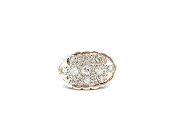Vintage 14k Weißgold Diamant Illusion Prinzessin Ring Sweetheart Ring Ost West Ring Art Deco Stil Cluster Ring