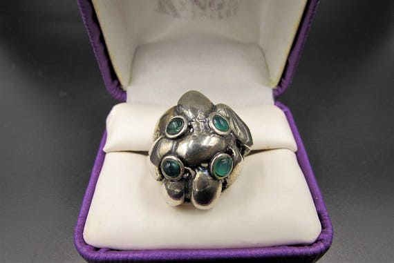 Vintage Sterling Emerald Ring - Brutalist Sterlin… - image 6