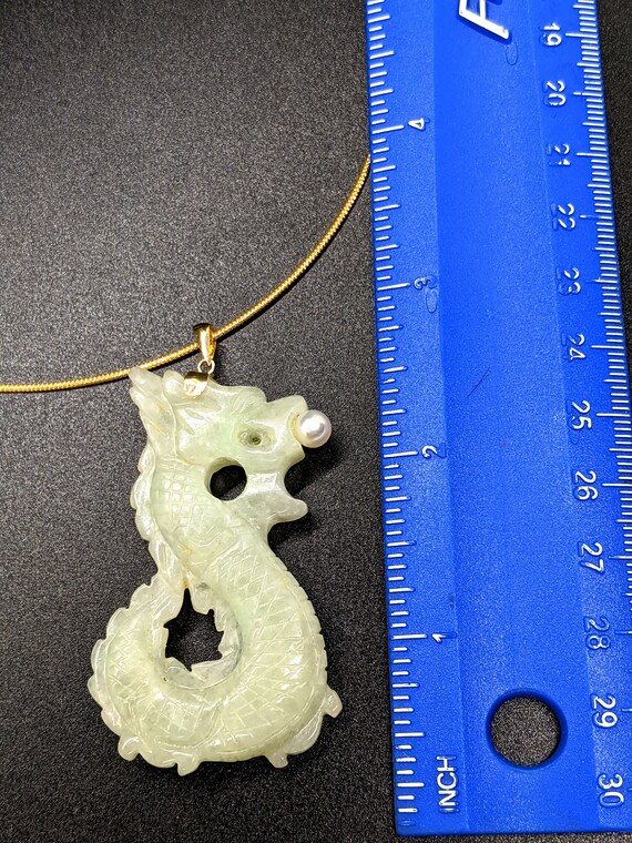 Jade Dragon Pendant, Large Vintage 14k Gold Pearl… - image 7