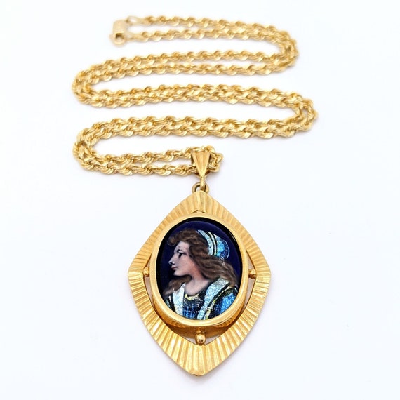 Médaillon Pendentif Ancien En Métal Émaillé - Style Limoges Vintage - Antiquité Française - Rare