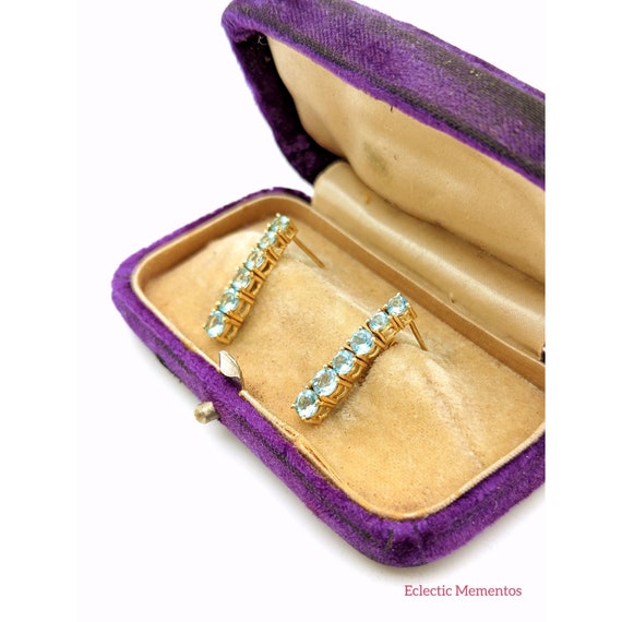 Blue Zircon Earrings, Vintage 14k Gold Round Blue… - image 5