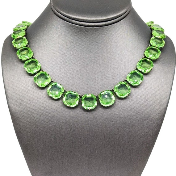 Rare ENCO Costume Necklace, Art Deco Square Green 