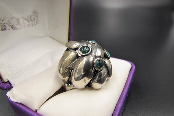 Vintage Sterling Emerald Ring - Brutalist Sterlin… - image 5