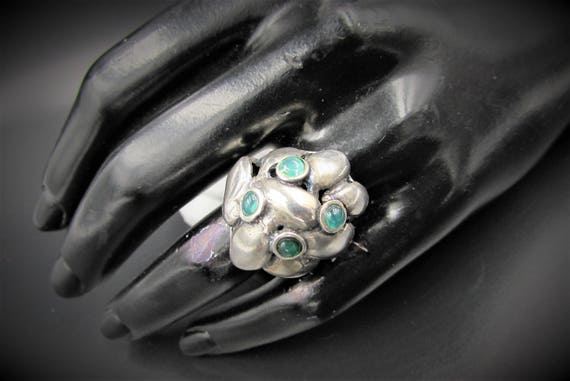 Vintage Sterling Emerald Ring - Brutalist Sterling
