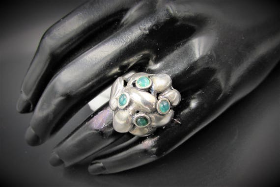 Vintage Sterling Emerald Ring - Brutalist Sterlin… - image 1