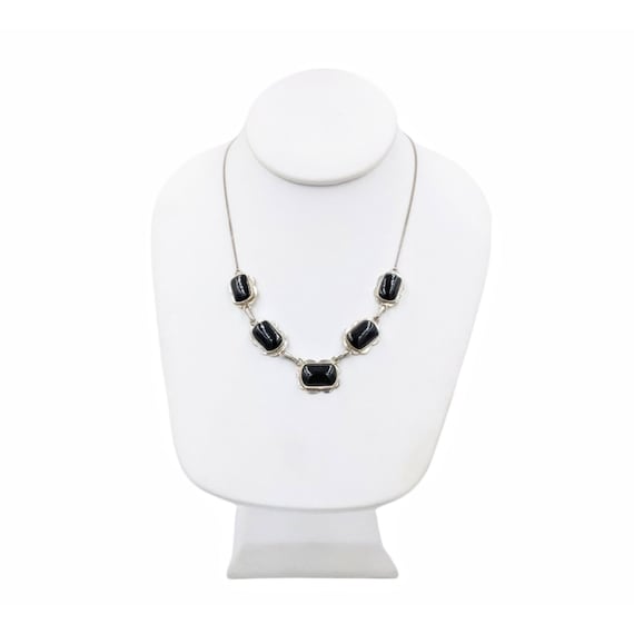 Black Onyx Sterling Choker, Art Deco Style Sterli… - image 1