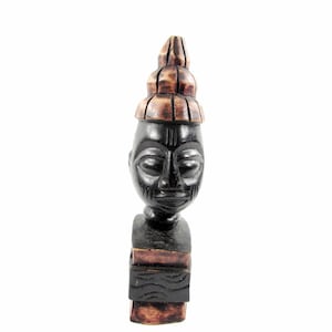 Vintage African Wood Table Art - Carved Wood Mother of Benin Sculpture - Ghana Tribal Table Art - African Hand carved Wood Female Statue