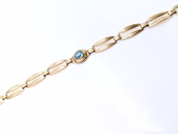 Art Deco 10k Gold Blue Zircon Bracelet, Antique G… - image 1