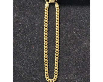 Gold Curb Bracelet, Raised 8" 10k Gold Curb Link Bracelet, Puffy Curb Bracelet