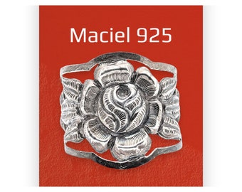 Vintage Maciel Mexico 925 Floral Repousse Cuff Bracelet, Wide Mexico Sterling Cuff Bracelet