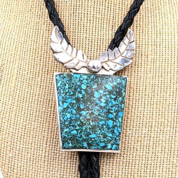 Old Pawn Bolo Tie, Sterling Bolo, Turquoise Bolo … - image 3