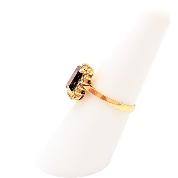 Garnet Diamond Ring, Vintage 14k Emerald Cut Garn… - image 2