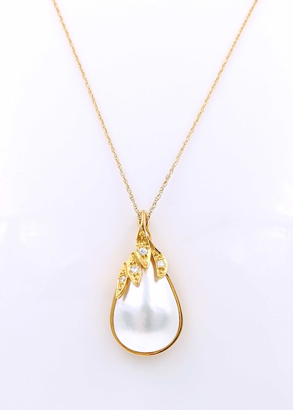 18K Mabe Pearl Diamond Necklace, Vintage Diamond M