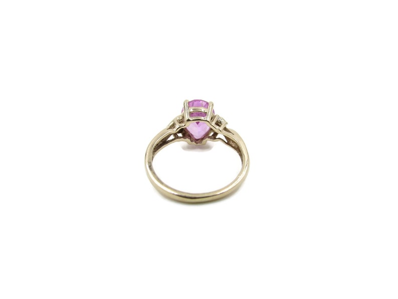 Modern 10k Diamond Pink Gemstone Ring Ladies 10k Pear Cut Pink Topaz Ring Vintage 10k Gold Large Pink Topaz Teardrop Diamond Ring