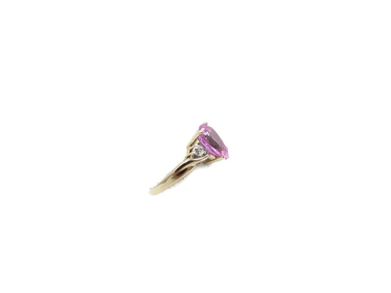 Modern 10k Diamond Pink Gemstone Ring Ladies 10k Pear Cut Pink Topaz Ring Vintage 10k Gold Large Pink Topaz Teardrop Diamond Ring