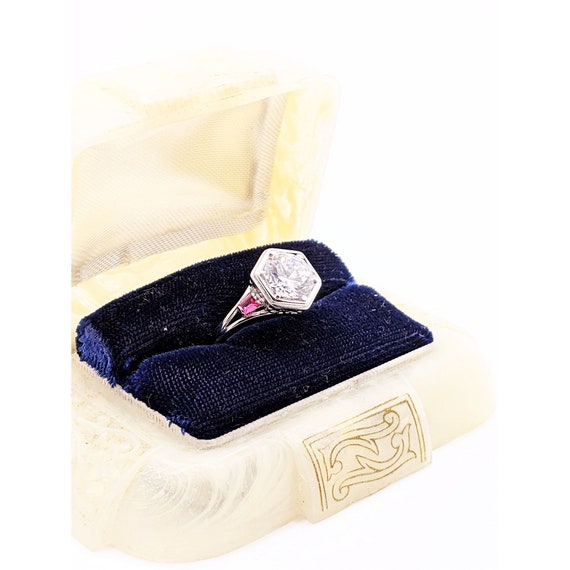 Diamond Ruby Octagon Ring, Art Deco Style Silver … - image 2