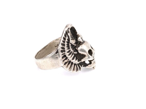 Men's Sterling Winged Skull Ring, Men's 925 Skull… - image 5