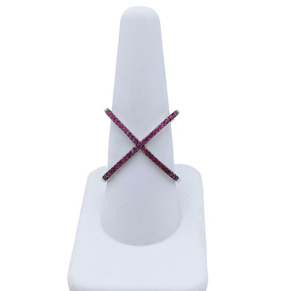 Criss Cross Sterling Silver Ring, Ruby Ring, Ruby… - image 1
