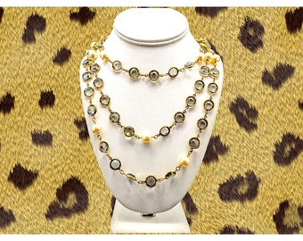 Chanel Sautoir Necklace, Vintage Chanel Paris 1981 Pearl & Gray Crystal Chicklet Necklace