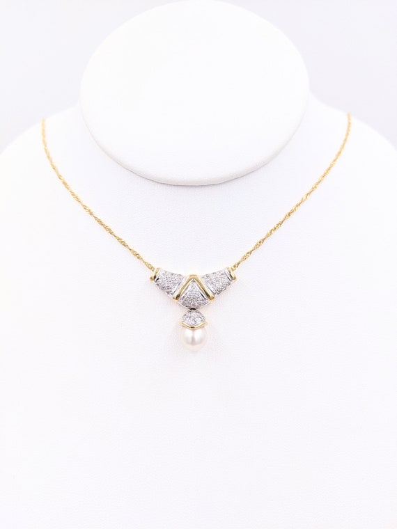 Vintage 14k Gold 1.5ct Diamond Pearl Pendant Slid… - image 2