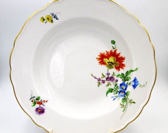 Antique Meissen Round Bowl - Antique Meissen 9" Bowl With Qualifying Marks - 19th Century Meissen Floral Vegetable Bowl