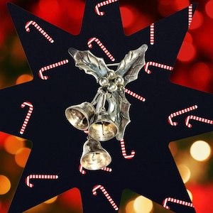 Taxco Bells and Holly Berry 925 Brosche, Taxco TJ-86 Sterling Silber Holly & Bells Pin, Sterling Christmas Pin, 925 Xmas Brosche