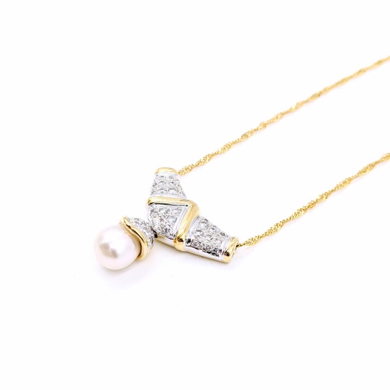 Vintage 14k Gold 1.5ct Diamond Pearl Pendant Slid… - image 1