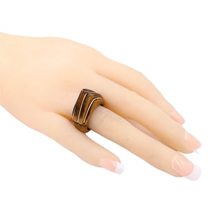 14k Pyramid Ring, Vintage 14k Gold Tiger&#39;s Eye Pyramid Ring, Chunky Tiger Eye 14k Ring, 14k Accented Tall Pillar Ring