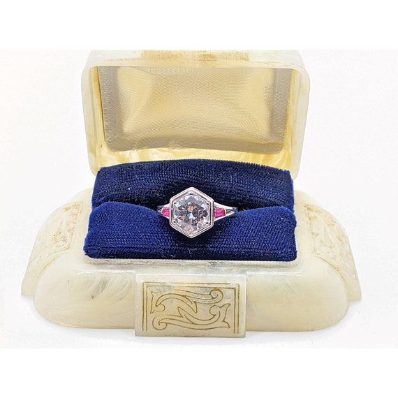 Diamond Ruby Octagon Ring, Art Deco Style Silver … - image 3