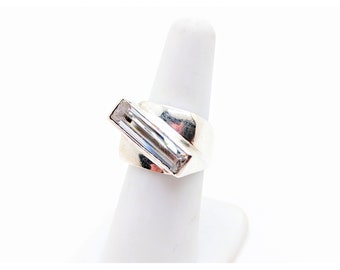 Vintage Chunky Modernist Rock Crystal Sterling Ring Size 5.75